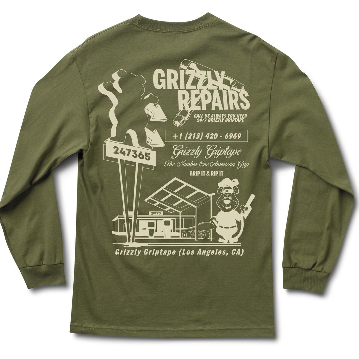 Remera Manga Larga Grizzly Repairs - Olive